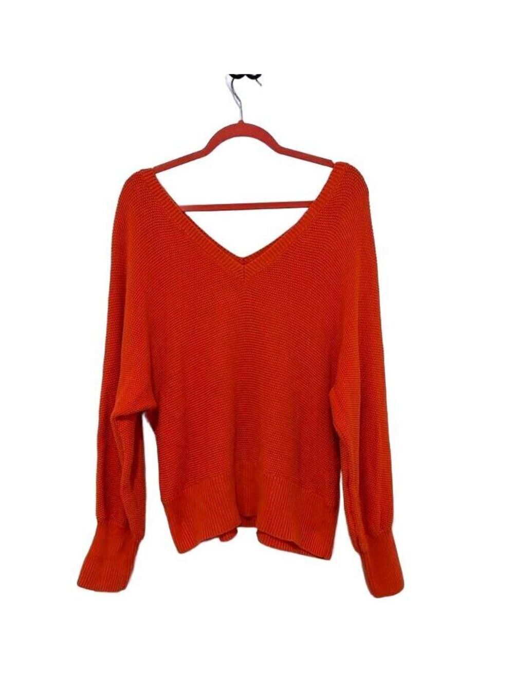 Anthropologie Burnt Orange V Neck Sweater Women’s Medium Cotton Knit Slouchy